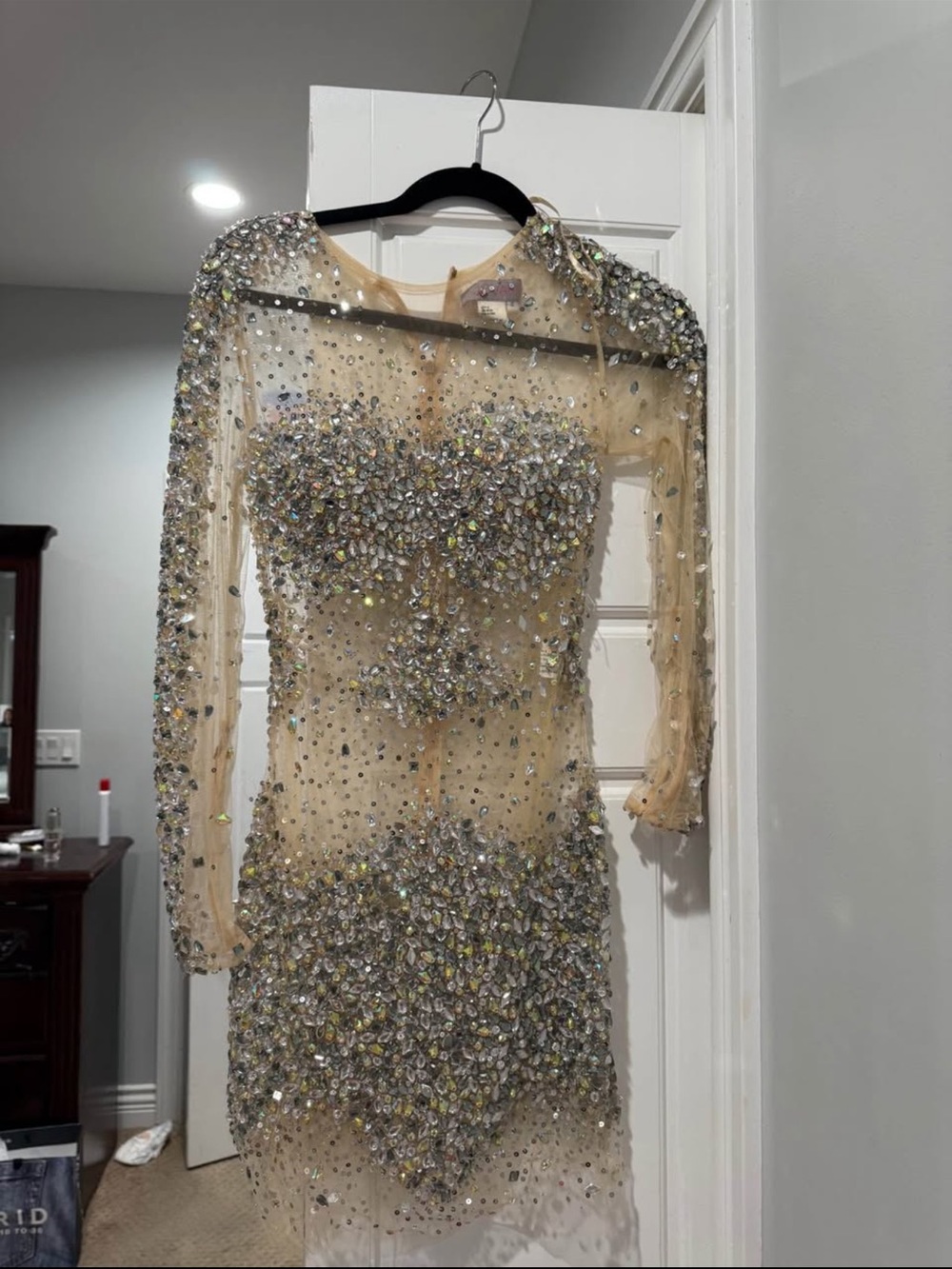 Authentic Jovani Embellished Nude Illusion Sheer Bodycon Dress